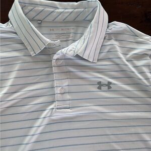 Under Armour Men's Polo Shirt - White with Blue Stripes